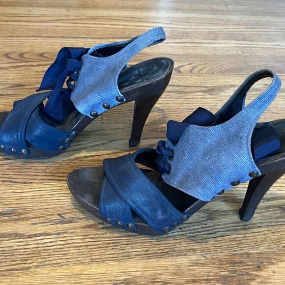 Stella McCartney Blue Denim Lace Up High Heels Sandals Women's Sz EU 41 US 10.5 - Picture 7 of 8